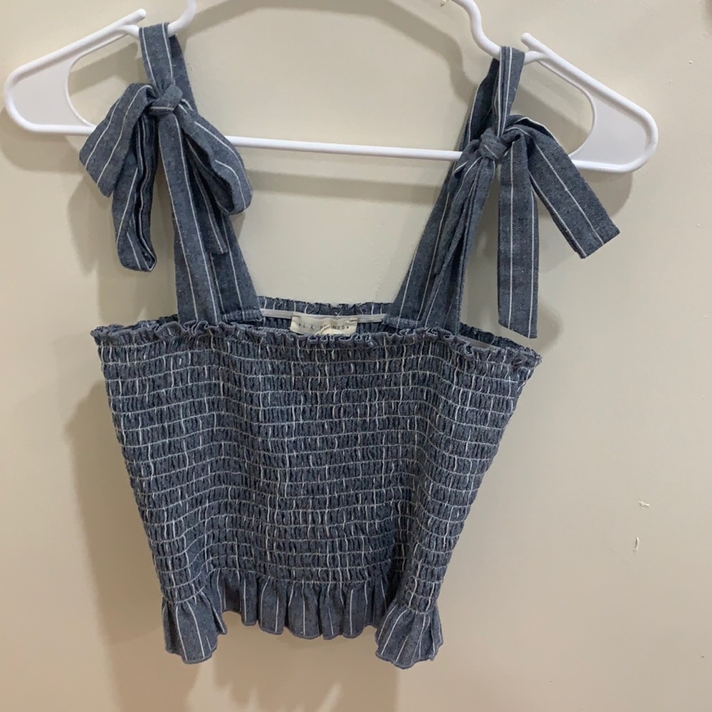 Blue and white cinched tank top